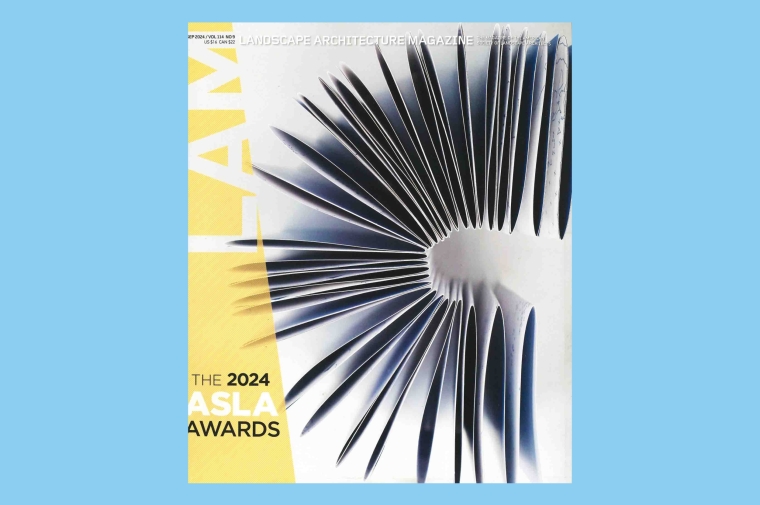 Landscape Architecture Magazine cover with view of accordion book